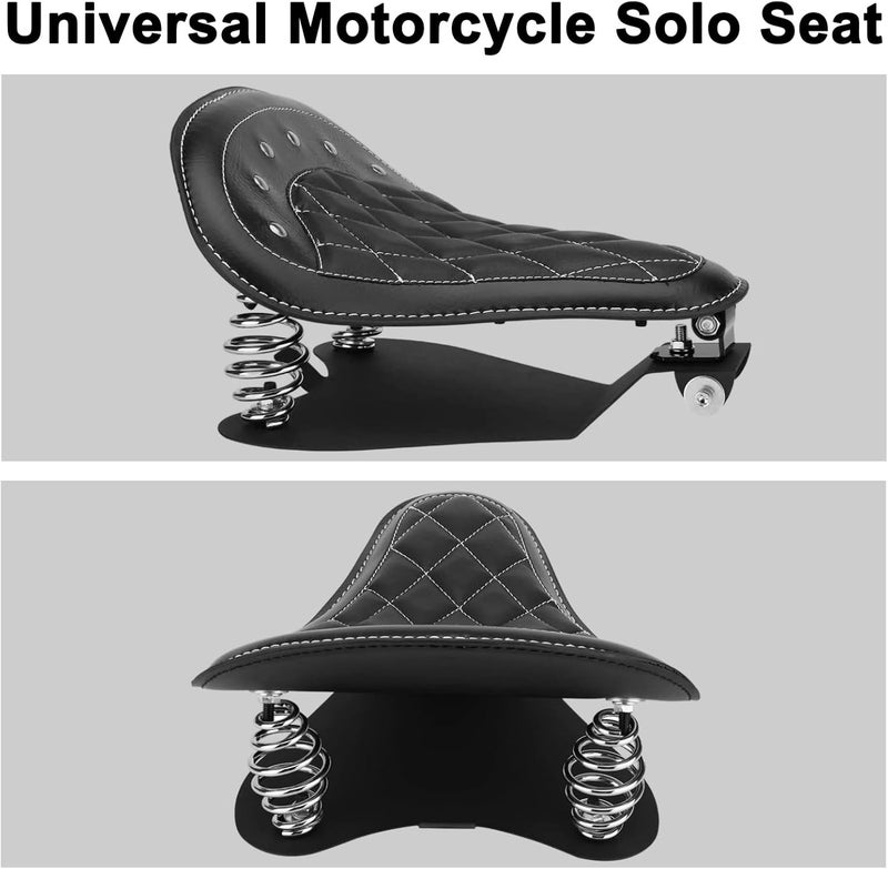 DgNeLai Motorcycle Solo Drive Seat Black Rhombus Leather Bobber Cushion with Mounting Seatbase Spring Bracket Kit Replacement for Harley Davidson Sportster XL 1200 883 48 Chopper Custom - Image 4